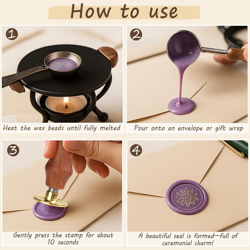Ceemiaa Vintage Wax Seal Stamp Set – 20-Piece Classic Seal Heads with Wooden Handle for Invitations, Letters, Gift Wrapping & More (Assorted Designs) - Image 5